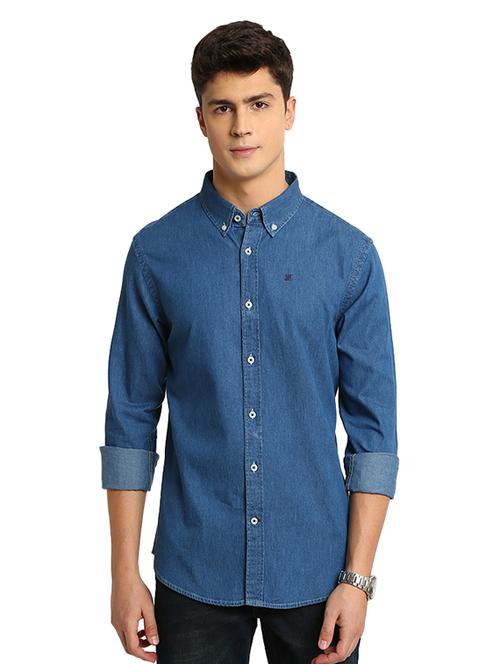 blue solid casual shirt - 17258169 - Standard Image - 1