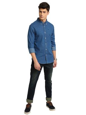 blue solid casual shirt - 17258169 - Standard Image - 4