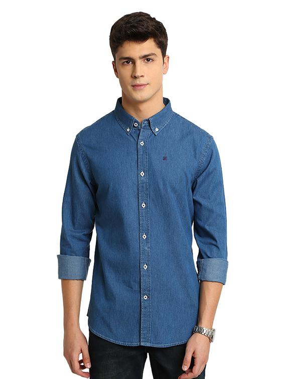 blue solid casual shirt - 17258169 - Zoom Image - 1