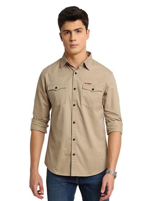 beige solid casual shirt - 17258180 - Standard Image - 1