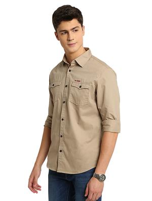 beige solid casual shirt - 17258180 - Standard Image - 2