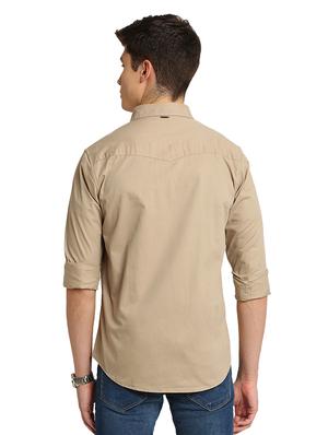 beige solid casual shirt - 17258180 - Standard Image - 3