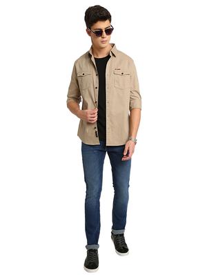 beige solid casual shirt - 17258180 - Standard Image - 4