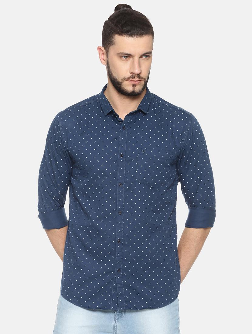navy blue printed casual shirt - 17258301 - Zoom Image - 1