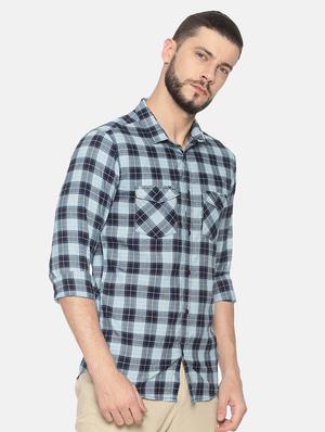 blue checkered casual shirt - 17258303 - Standard Image - 2