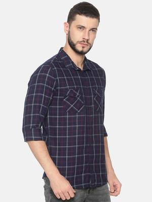navy blue checkered casual shirt - 17258304 - Standard Image - 2