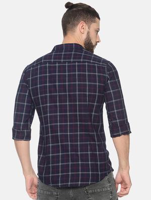 navy blue checkered casual shirt - 17258304 - Standard Image - 3