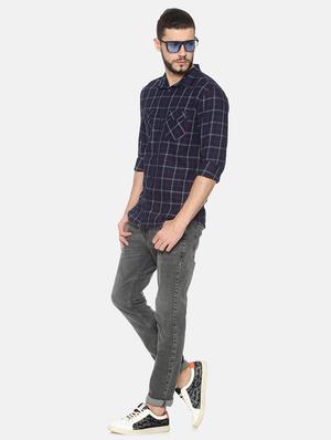 navy blue checkered casual shirt - 17258304 - Standard Image - 4