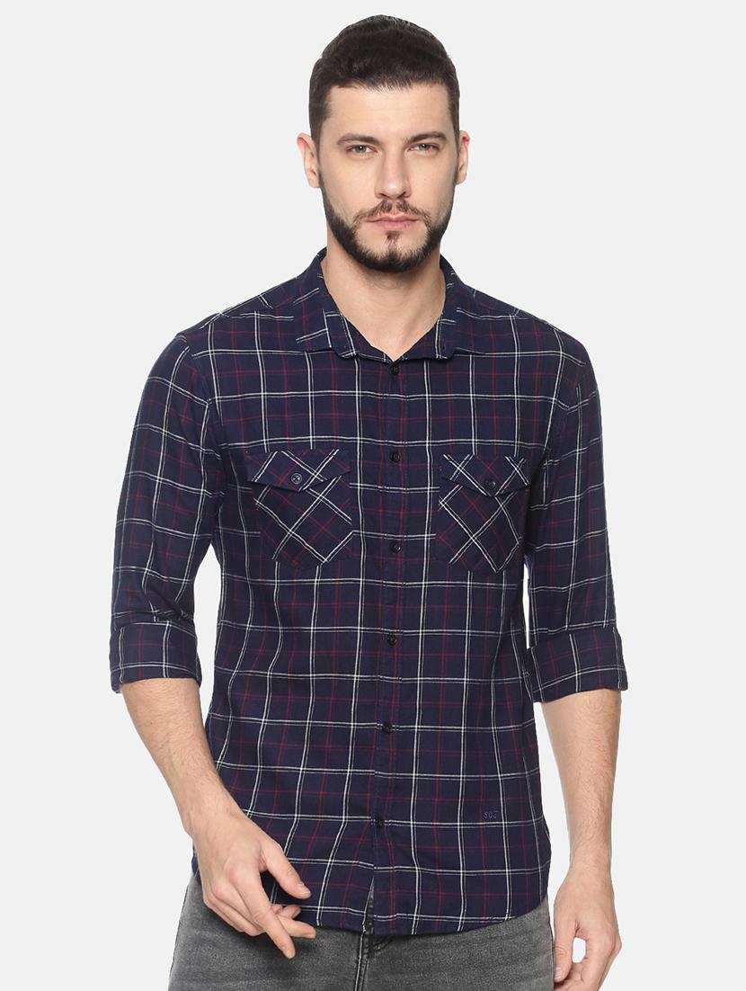 navy blue checkered casual shirt - 17258304 - Zoom Image - 1