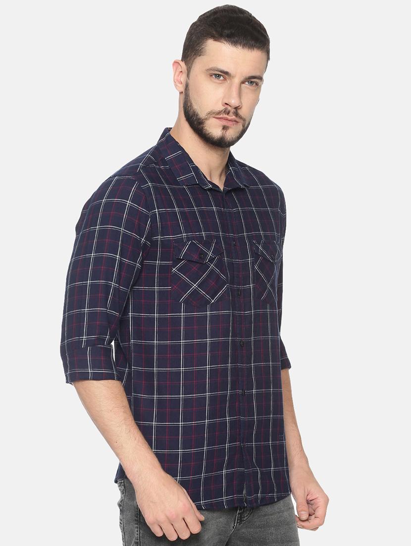 navy blue checkered casual shirt - 17258304 - Zoom Image - 2