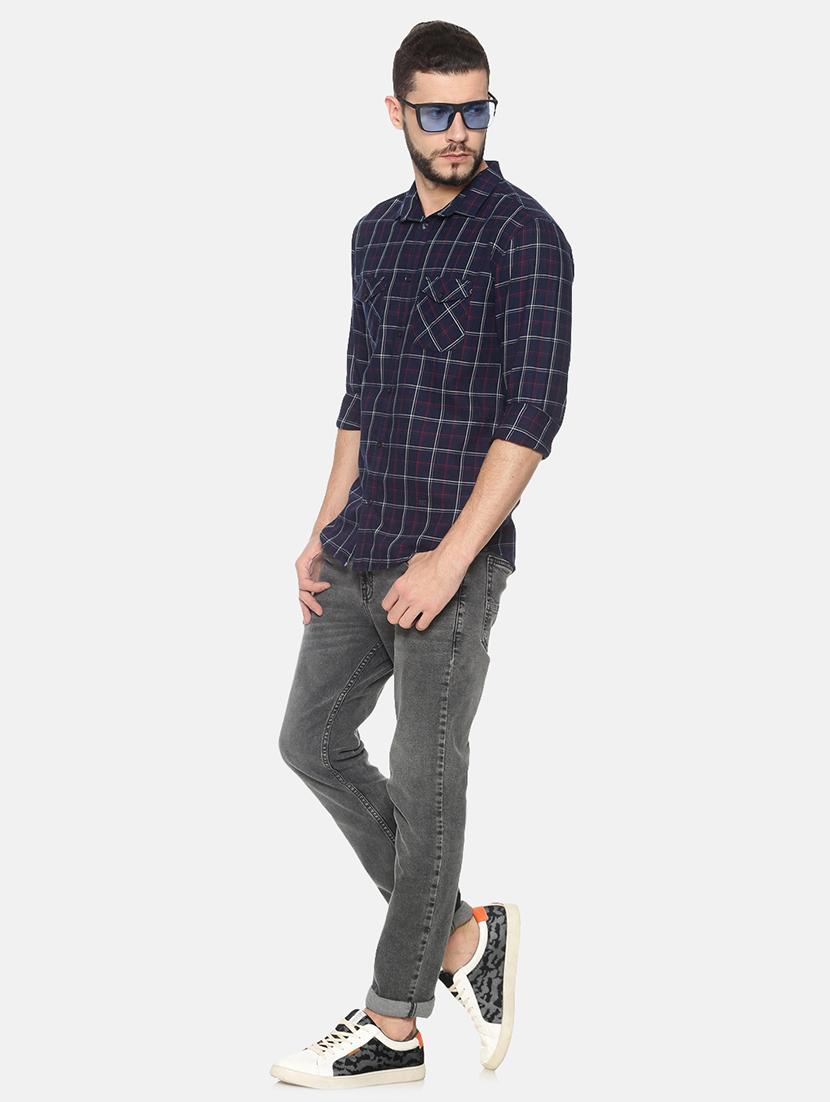 navy blue checkered casual shirt - 17258304 - Zoom Image - 4