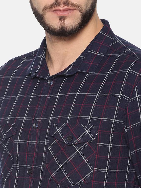 navy blue checkered casual shirt - 17258304 - Zoom Image - 5