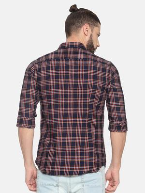 navy blue checkered casual shirt - 17258321 - Standard Image - 3