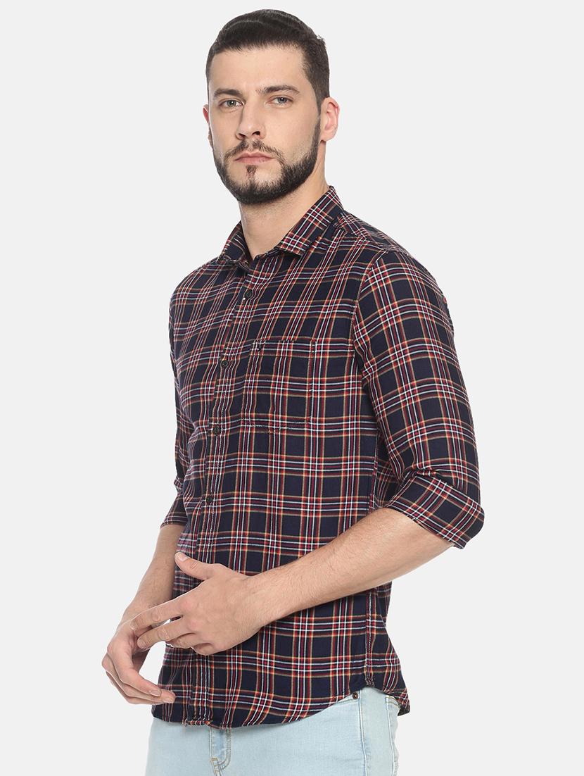 navy blue checkered casual shirt - 17258321 - Zoom Image - 2