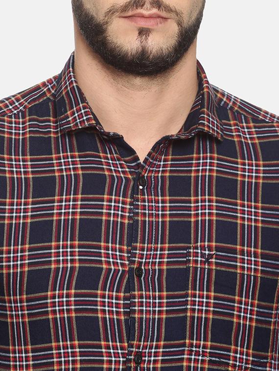 navy blue checkered casual shirt - 17258321 - Zoom Image - 5
