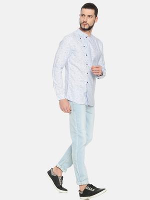 light blue printed casual shirt - 17258346 - Standard Image - 4