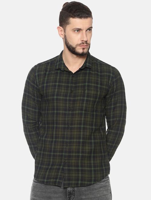 olive green checkered casual shirt - 17258384 - Standard Image - 1