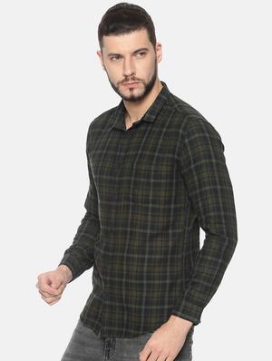 olive green checkered casual shirt - 17258384 - Standard Image - 2