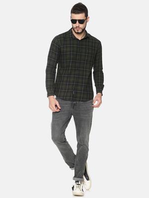 olive green checkered casual shirt - 17258384 - Standard Image - 4