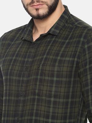 olive green checkered casual shirt - 17258384 - Standard Image - 5