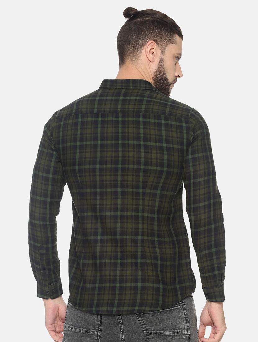 olive green checkered casual shirt - 17258384 - Zoom Image - 3