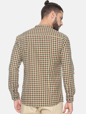 beige checkered casual shirt - 17258388 - Standard Image - 3