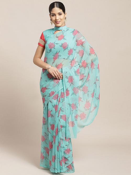 floral printed saree with blouse - 17258518 - Standard Image - 1