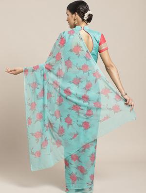 floral printed saree with blouse - 17258518 - Standard Image - 2
