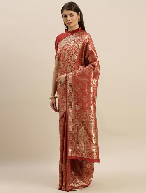 self design banarasi saree with blouse - 17258871 - Standard Image - 1