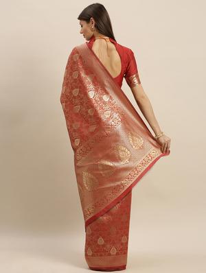self design banarasi saree with blouse - 17258871 - Standard Image - 2