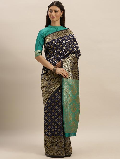 self design banarasi saree with blouse - 17258878 - Standard Image - 1