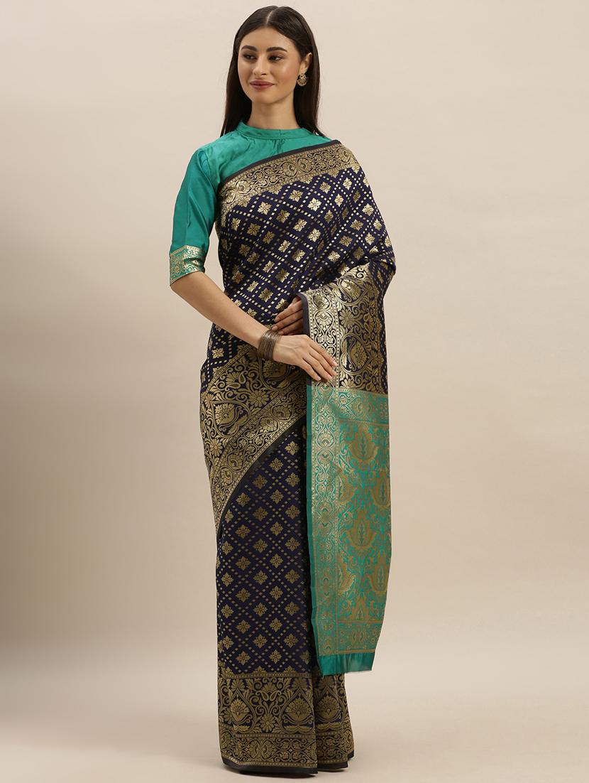 self design banarasi saree with blouse - 17258878 - Zoom Image - 1