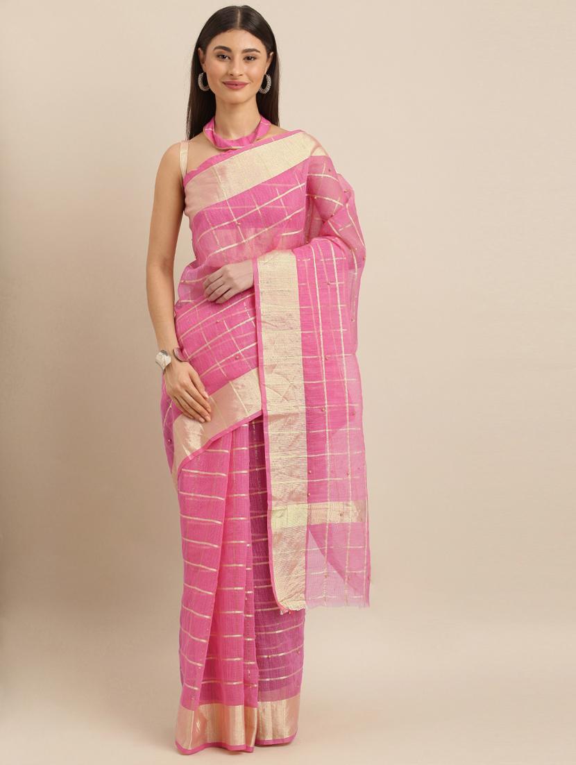 checkered kota doria saree with blouse - 17258884 - Zoom Image - 1