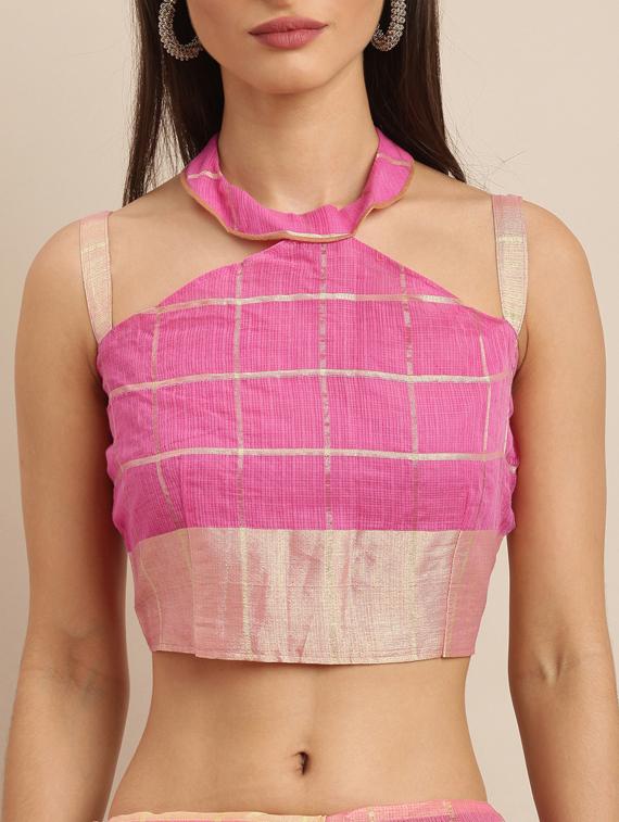 checkered kota doria saree with blouse - 17258884 - Zoom Image - 3