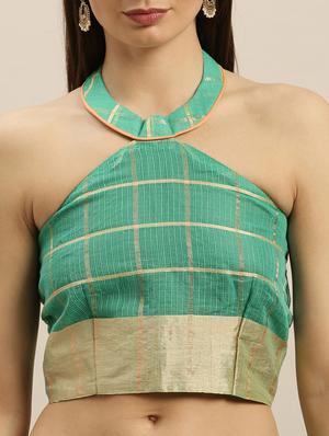 checkered kota doria saree with blouse - 17258885 - Standard Image - 3