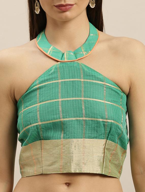 checkered kota doria saree with blouse - 17258885 - Zoom Image - 3