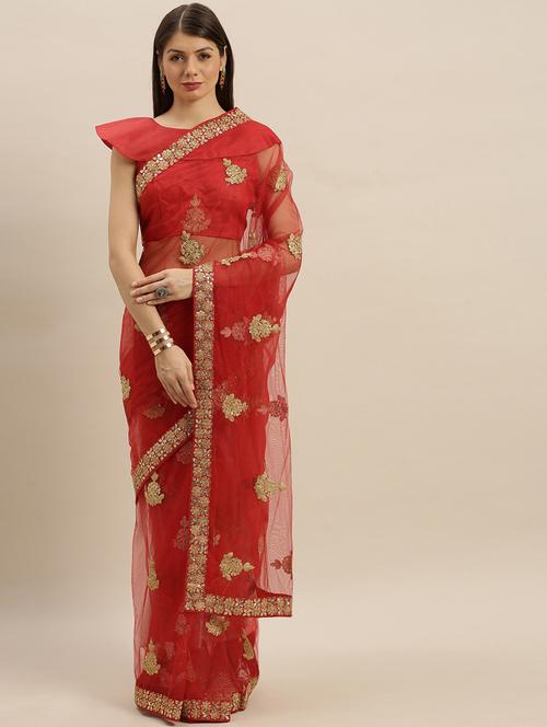 self design embroidered saree with blouse - 17258886 - Standard Image - 1