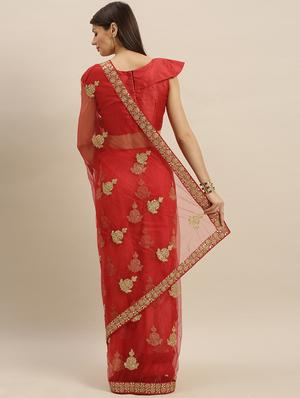 self design embroidered saree with blouse - 17258886 - Standard Image - 2