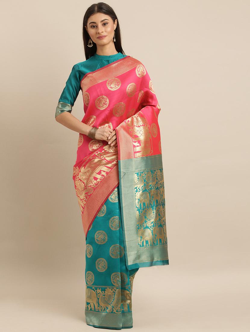 self design banarasi saree with blouse - 17258902 - Zoom Image - 1