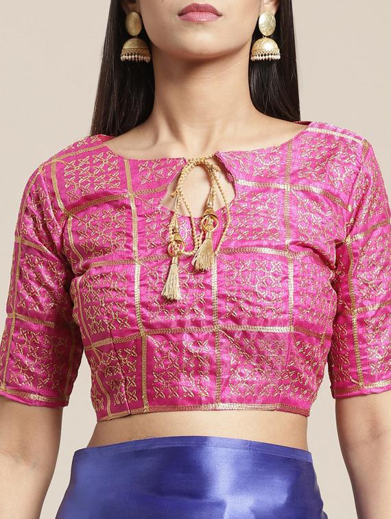 solid plain saree with blouse - 17259013 - Zoom Image - 3