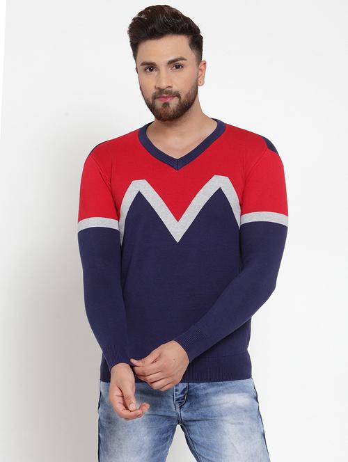navy blue color block pullover - 17260183 - Very Small Image - 1