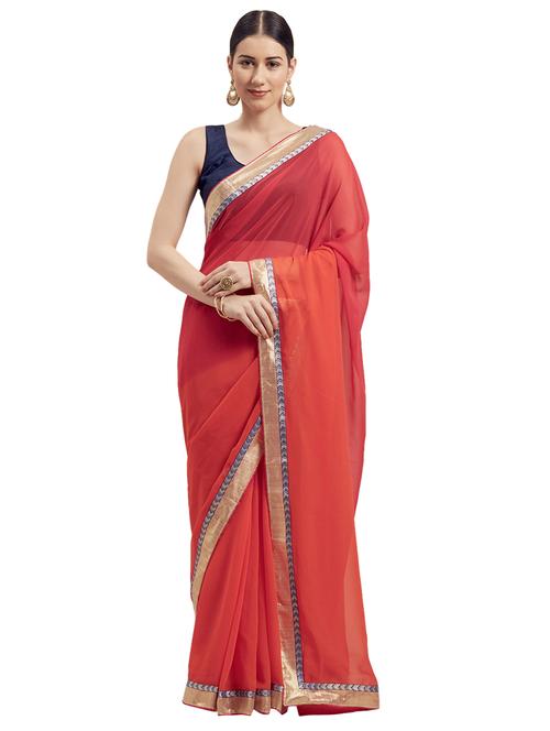 solid bordered saree with blouse - 17260319 - Standard Image - 1