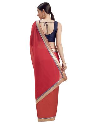 solid bordered saree with blouse - 17260319 - Standard Image - 2