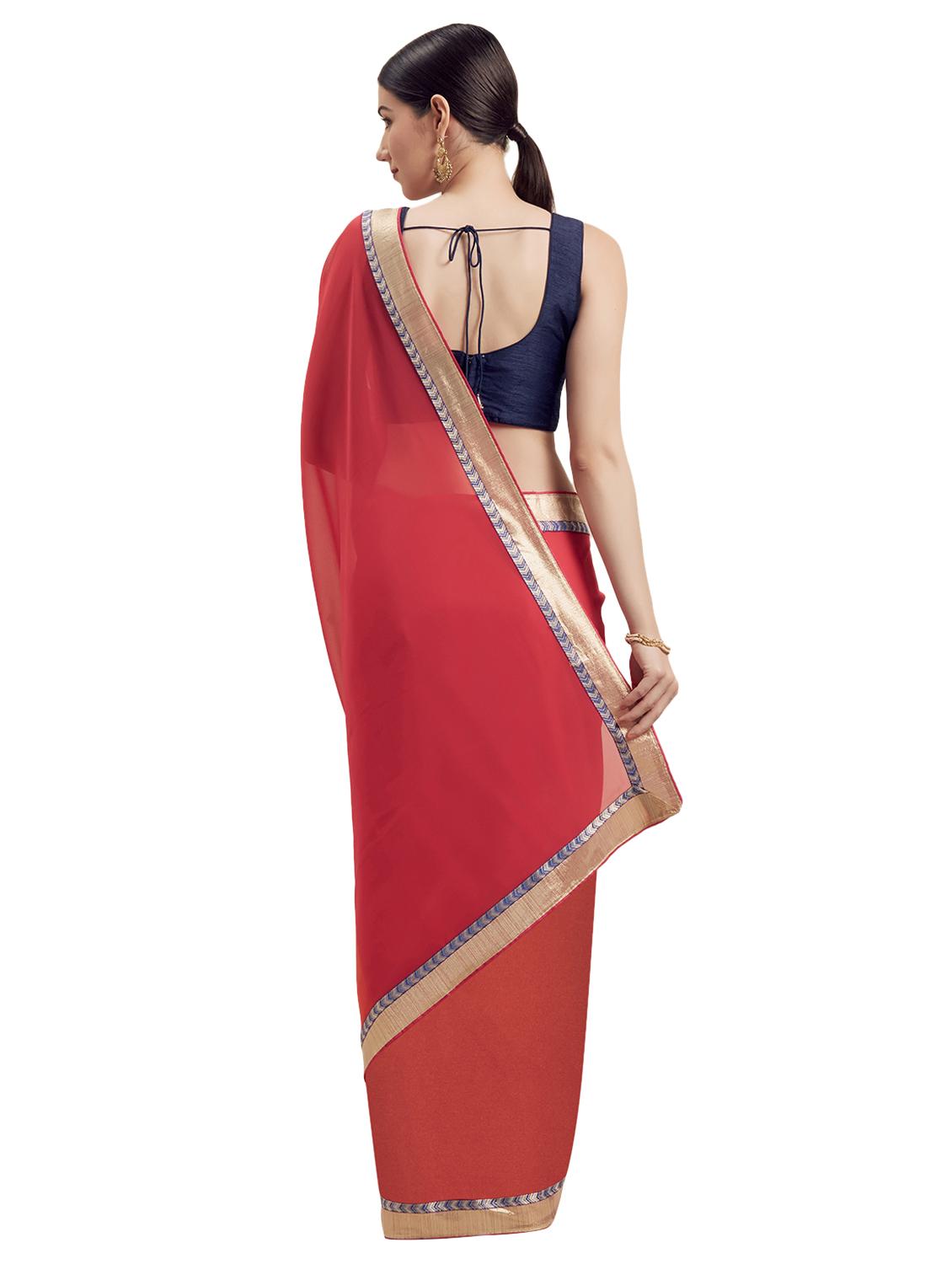 solid bordered saree with blouse - 17260319 - Zoom Image - 2