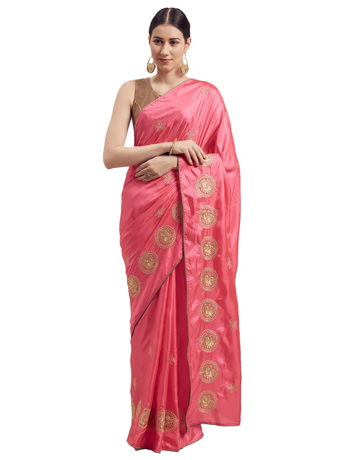 solid embroidered saree with blouse - 17260349 - Zoom Image - 1