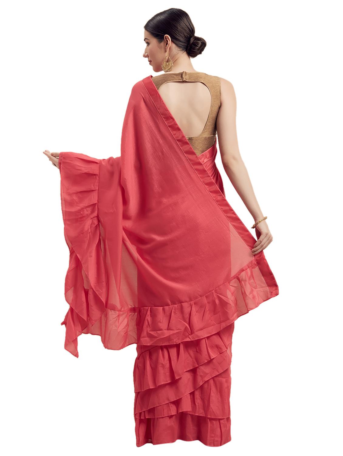 ruffle solid plain saree with blouse - 17260367 - Zoom Image - 2