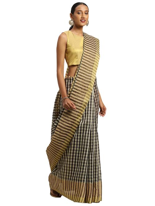 checkered printed saree with blouse - 17260378 - Standard Image - 1