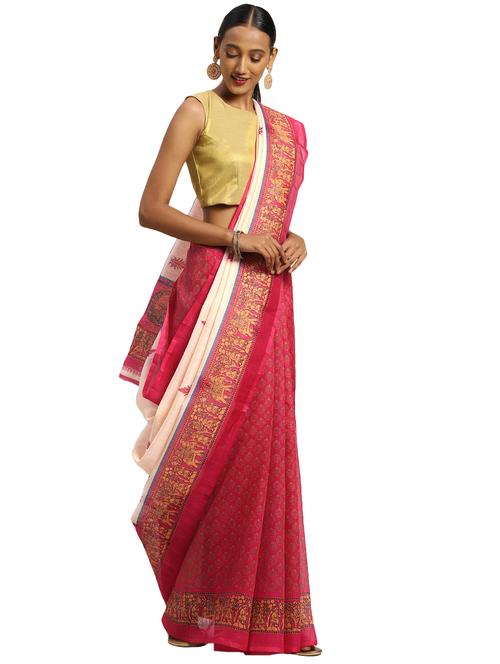 ethnic motif printed saree with blouse - 17260383 - Standard Image - 1
