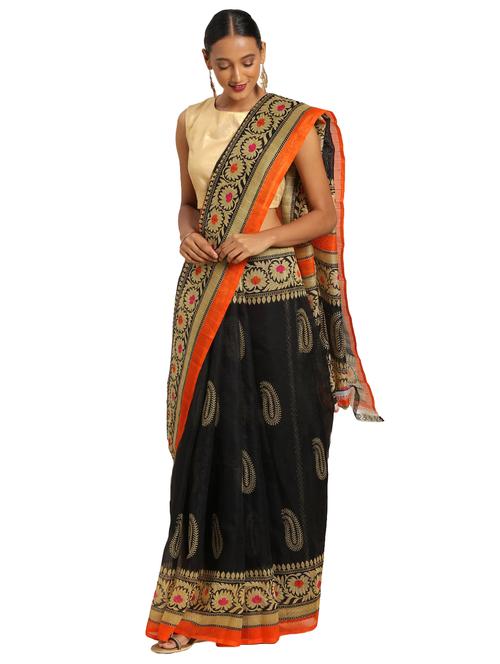 bordered printed saree with blouse - 17260391 - Standard Image - 1