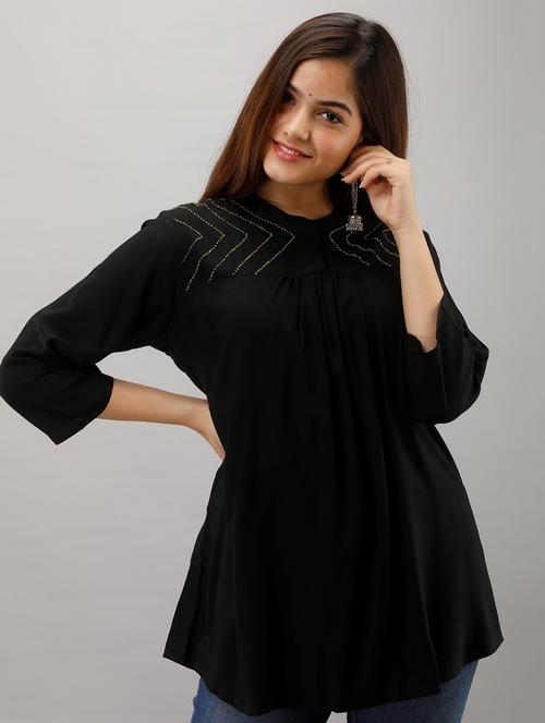 black rayon regular top - 17261031 - Standard Image - 1